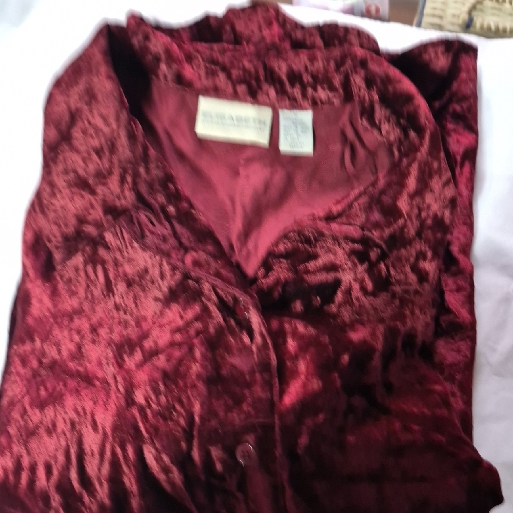 Liz Claiborne Deep Red Velvet Shirt - Picture 7 of 7
